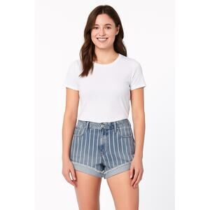 Kensie Women’s High Rise Vintage Denim Shorts -Blue White Striped Size 4/27 NWOT